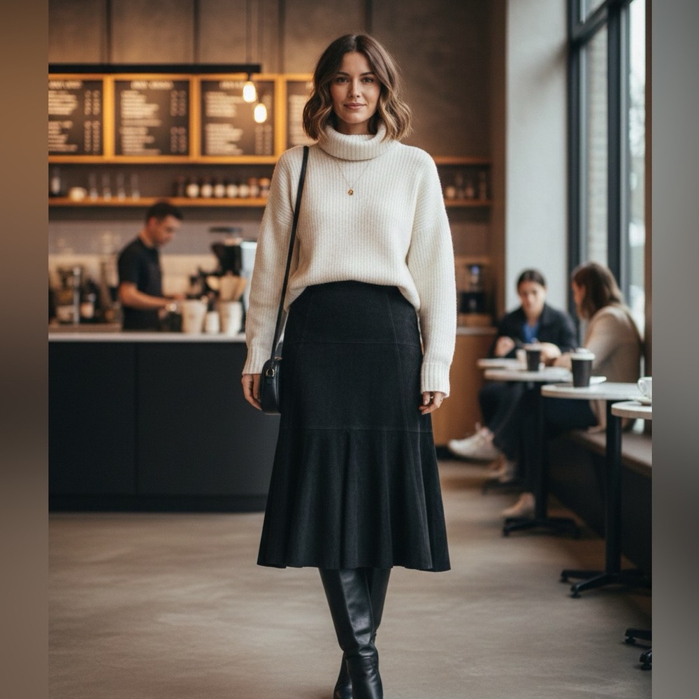 Cabi Black Suede Asymmetrical Midi Skirt Size 4 (US 8)